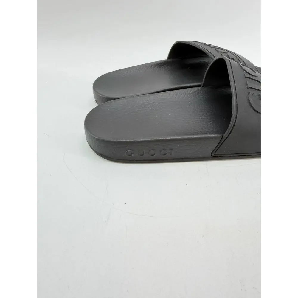 Gucci Logo Rubber Slide Sandals Black Men's EU 40 US 7 Pre-Owned